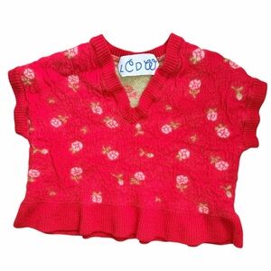 La Casita de Wendy Red Floral Merino Wool Sweater Women’s Medium 100% Wool